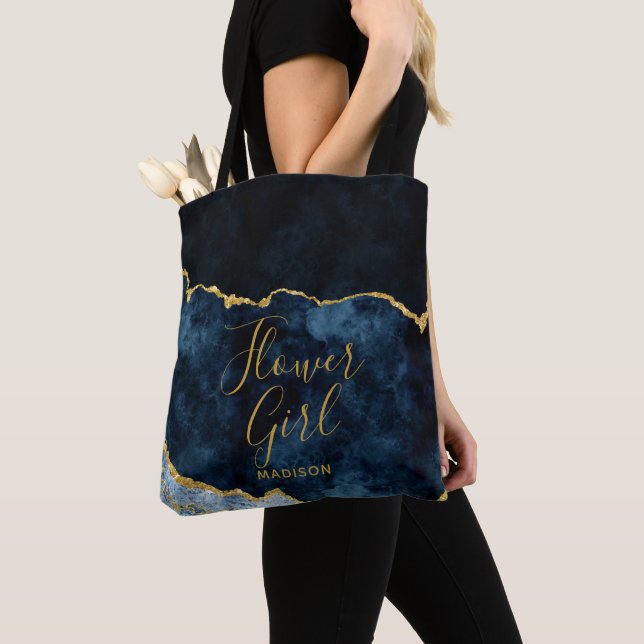 Navy Blue & Gold Foil Agate Marble Flower Girl Tasche (Von Nahem)