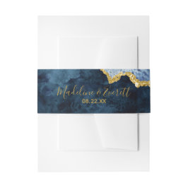 Navy Blue Gold Foil Agate Marble Wedding Monogram Einladungsbanderole