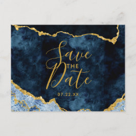 Navy Blue Gold Foil Agate Marmor Save the Date Ankündigungspostkarte