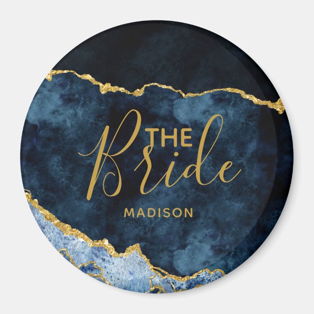 Navy Blue & Gold Foil Agate Marmorroute The Bride Magnet (Vorne)