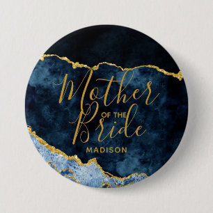 Navy Blue & Gold Foil Agate Mutter der Braut Button