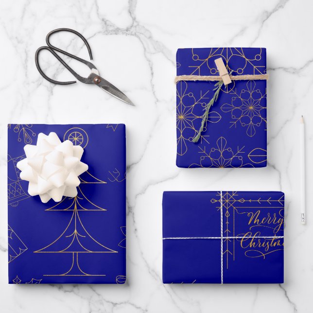 Navy Blue Gold Foil Art Deco Geschenkpapier Set (Vorderseite)