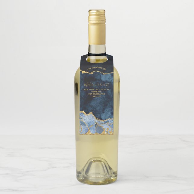 Navy Blue Gold Foil Marble Agate Hochzeit Vielen D Flaschenanhänger (Auf Flasche)