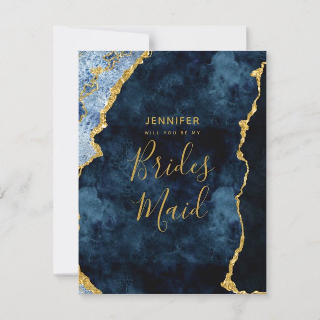 Navy Blue Gold Foil wirst du meine Bridesmaid sein Einladung (Vorderseite)