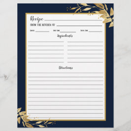 Navy Blue Gold Foliage Recipe Binder Page