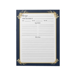 Navy Blue Gold Foliage Rezept Binder Notepad Notizblock