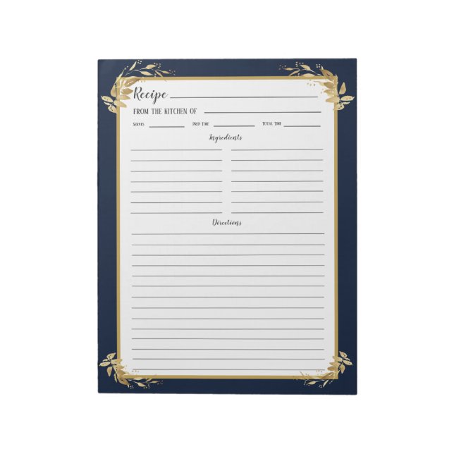 Navy Blue Gold Foliage Rezept Binder Notepad Notizblock (Rotiert)