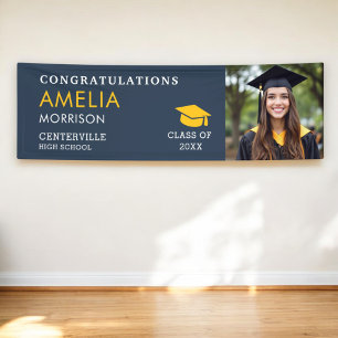 Navy Blue Gold Foto Graduate Class of Abschluss Banner