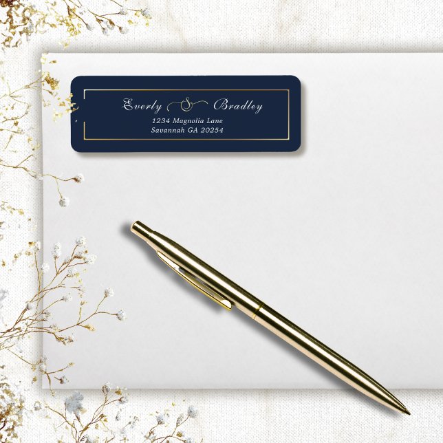 Navy Blue Gold Frame Elegant Simple Return Address (Von Creator hochgeladen)