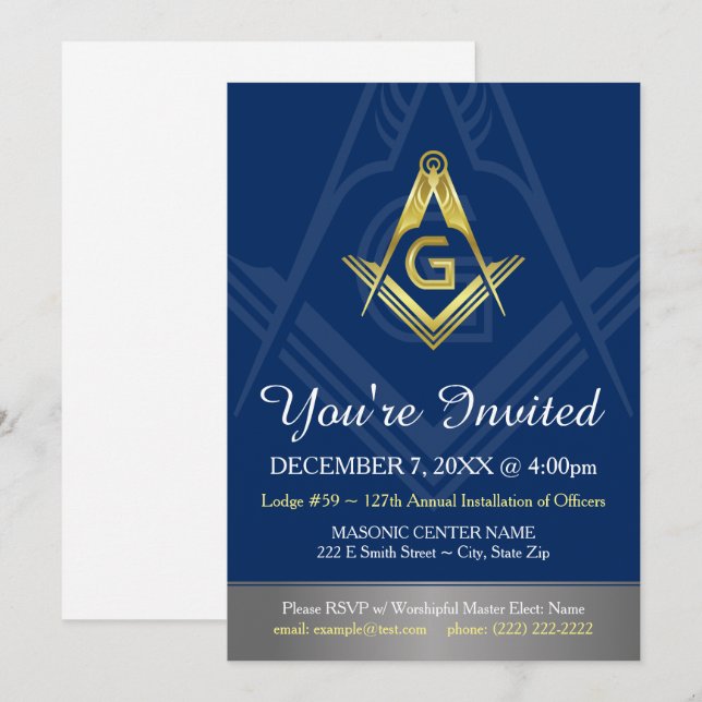 Navy Blue Gold Freimaurerinnen | Freimaurerei Einladung (Vorne/Hinten)