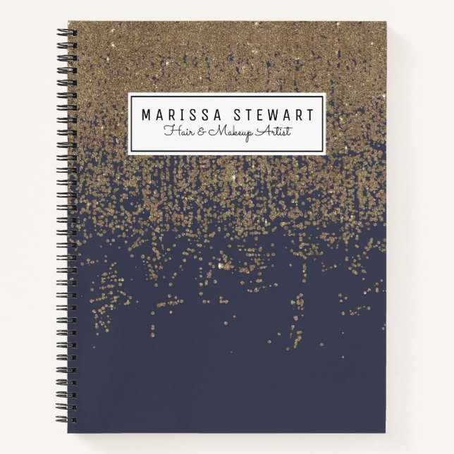 Navy Blue Gold Funkelnd Glitzer Ombre Notizbuch (Vorderseite)
