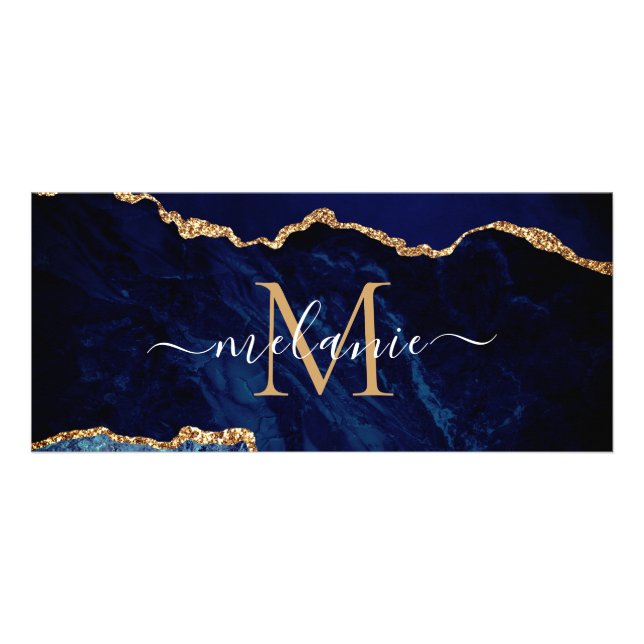 Navy Blue Gold Funkelnd Ihre Letter Name Rack Card Werbekarte (Vorne)