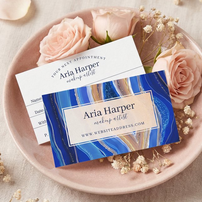 Navy Blue & Gold Geode Gold Glitzer Agate Terminkarte (Navy Geode Agate Makeup Artist Gift Certificate)