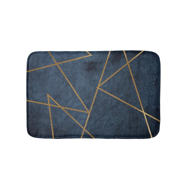 Navy Blue Gold Geometric Stylish Chic Badematte (Vorderseite)