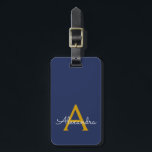 Navy Blue Gold Girl Script Monogram Name Modern Gepäckanhänger<br><div class="desc">Gold und Navy Blue Monogram Fügen Sie Ihren eigenen Namen Script Signature Pillow. Das Gepäcksack-Tag macht den perfekten 16 Geburtstag,  Hochzeit,  Brautparty,  Babydusche oder Junggeselinnen-Abschied Geschenk für jemanden,  der einen eleganten und modernen Stil Lieben.</div>