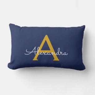 Navy Blue Gold Girls Monogram Name Modern Lendenkissen