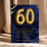 Navy Blue Gold Glitter 60th Birthday Einladung<br><div class="desc">Navy blue and gold glitters surprise 60th birthday party invitation. Elegant modern design featuring royal blue gradient background, faux glitter gold and typography script font. Trendy invite card perfect for a stylish women's bday celebration. Printed Zazzle invitations or instant download digital printable template Navy 60th Sixty Birthday Invitation Template, Printable...</div>
