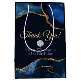 Navy Blue Gold Glitzer Agate Birthday Vielen Dank Mittlere Geschenktüte