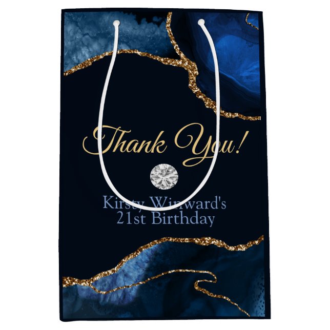 Navy Blue Gold Glitzer Agate Birthday Vielen Dank Mittlere Geschenktüte (Vorderseite)