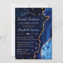 Navy Blue & Gold Glitzer Agate und Marmor Sweet 16