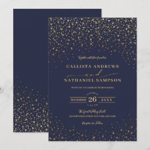 Navy Blue Gold Glitzer Confetti Wedding Einladung