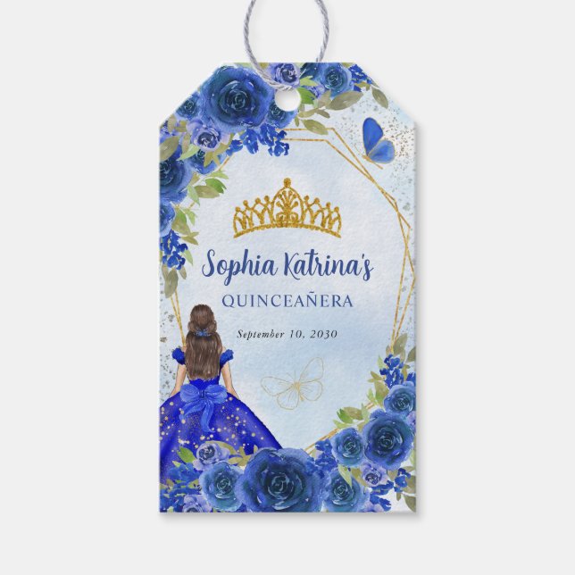 Navy Blue Gold Glitzer Floral Prinzessin Tiara Fav Geschenkanhänger (Vorderseite)