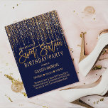 Navy Blue Gold Glitzer Fringe Vorhang Sweet 16 Einladung<br><div class="desc">Diese glamouröse und luxuriöse 16 . Geburtstag Geburtstagsfeier ist das perfekte Design für die besondere Veranstaltung Ihres jungen Teenagers. Es ist mit einem Imitat funkelnd vergoldeten Glitzer Randvorhang mit Imitaten Glitzer Typografie auf einem einfachen marineblau Hintergrund ausgestattet. Es ist ein elegantes, elegantes, trendiges und modernes Bing-Design mit einem Hollywood-Ambiente! ***WICHTIGE...</div>