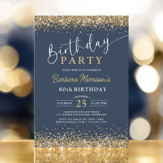 Navy Blue Gold Glitzer jedes Alter Geburtstag Einladung