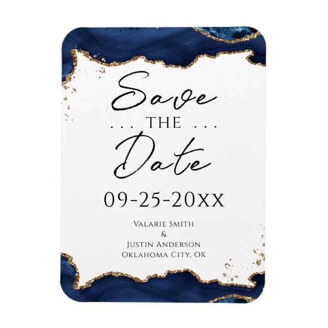 Navy Blue Gold Glitzer Save the Date Hochzeit Magnet (Vertikal)