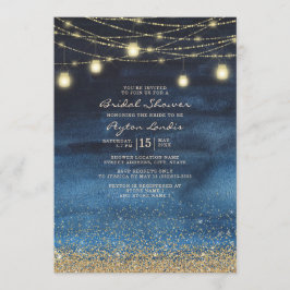 Navy Blue Gold Glitzer String Light Brautparty Einladung