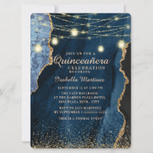 Navy Blue Gold Glitzer String Lights Quinceñera