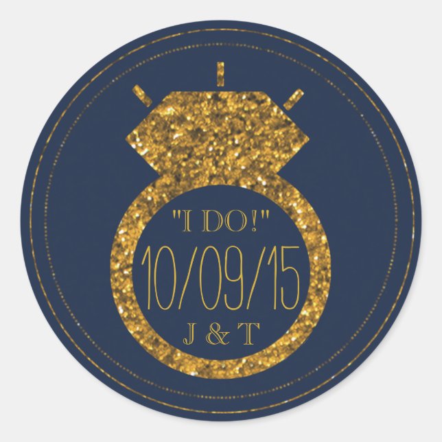 Navy Blue & Gold Glitzer Wedding Ring Stickers (Vorderseite)