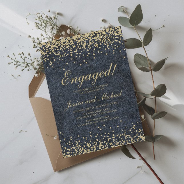 Navy Blue Gold Glitzer Wedding Verlobung Einladung (Navy blue and gold glitter engagement party invitation)