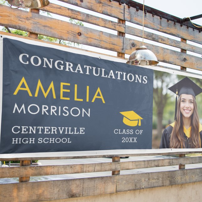 Navy Blue Gold Graduate Foto Abschluss Banner (Von Creator hochgeladen)