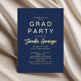 Navy Blue Gold Graduation Party Folieneinladung