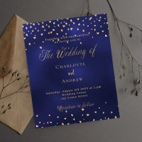 Navy Blue Gold Herz Budget Einladung Hochzeit