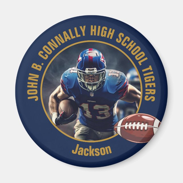 Navy Blue Gold High School Football Player Photo Magnet (Vorne)