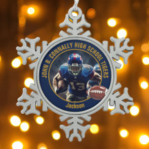 Navy Blue Gold High School Football Player Photo