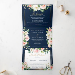 Navy Blue Gold Hochzeit Dreifach Einladungen UAWG