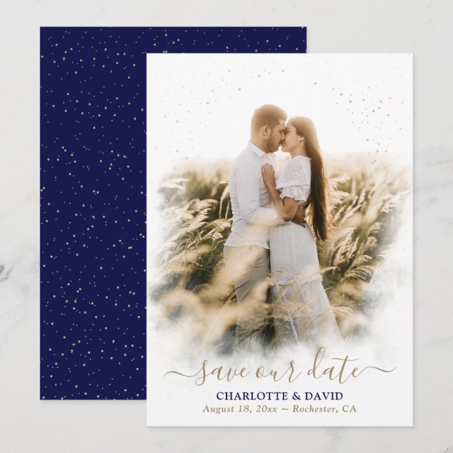 Navy Blue Gold Hochzeit Rette unsere Datumskarte Save The Date (Vorne/Hinten)