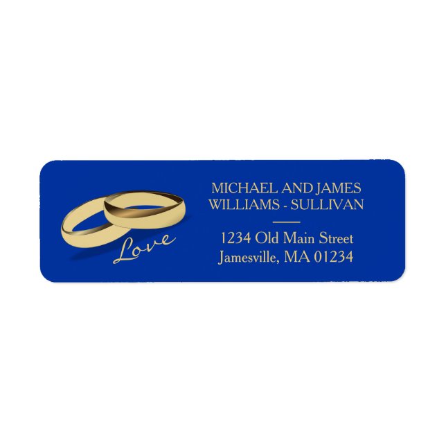 Navy Blue & Gold Hochzeitsplattform Labels für zwe (Vorne)