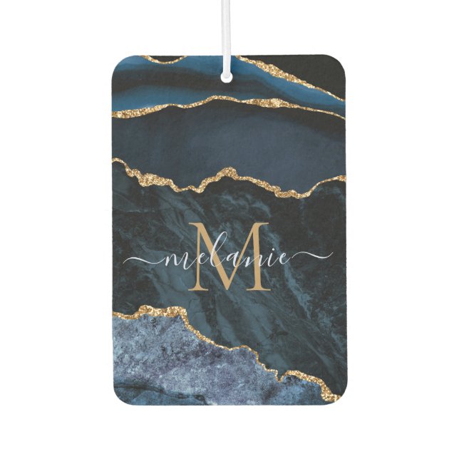 Navy Blue Gold Ihr Brief und Name Air Freshener Autolufterfrischer (Vorderseite)