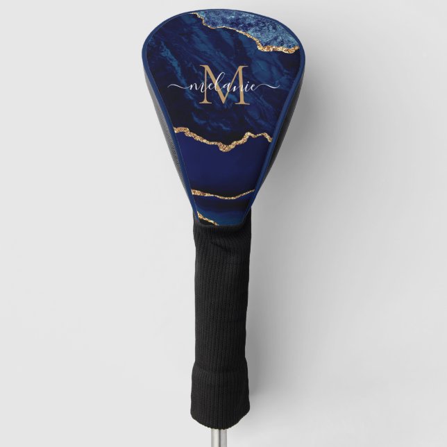 Navy Blue Gold Ihr Letter Name Golf Head Cover Headcover (Vorderseite)