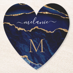 Navy Blue Gold Ihr Letter Name Paper Untersetzer