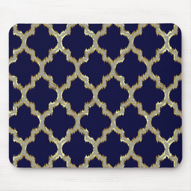 Navy Blue & Gold Ikat Tribal Geometric Muster Mousepad (Vorne)