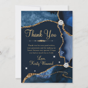 Navy Blue & Gold Imitate Glitzer Agate Sweet 16 Dankeskarte