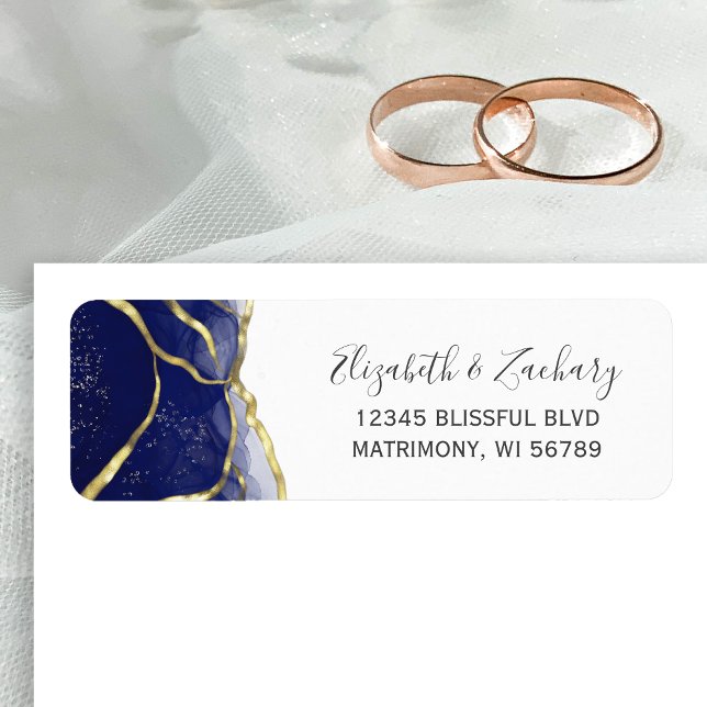 Navy Blue Gold Ink Wedding Return Address (Von Creator hochgeladen)