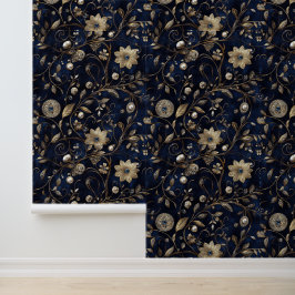 Navy Blue Gold Jewel Floral Tapete