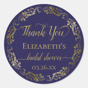 Navy Blue & Gold Lace Elegante Hochzeitdusch Danke Runder Aufkleber