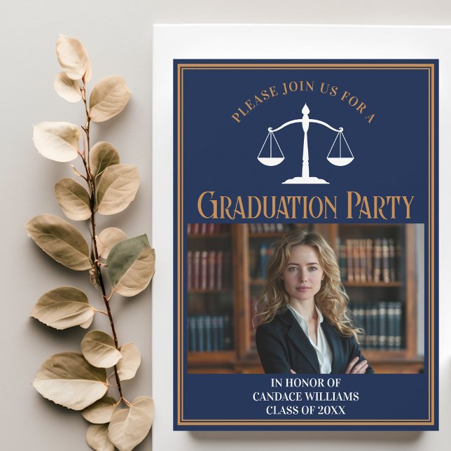 Navy Blue Gold Law School Abschluss Foto Party Einladung (Von Creator hochgeladen)